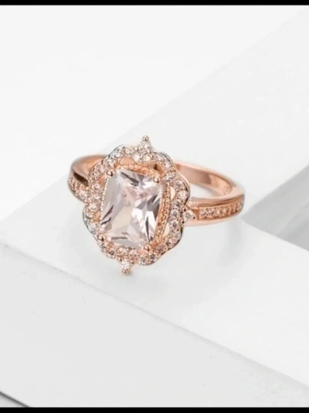Rose Gold Princess Cut Engagement Ring Vintage Halo 3ct CZ NWT
